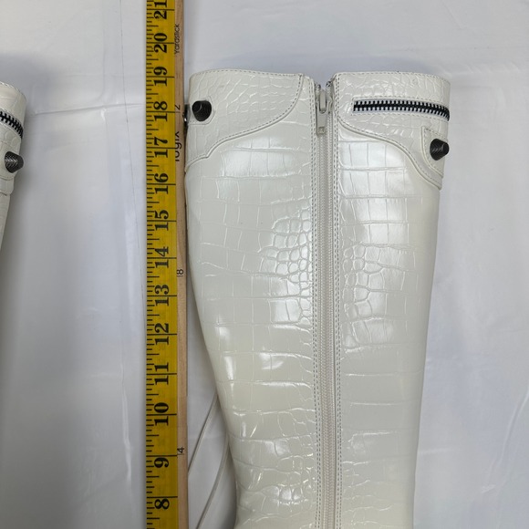 Fashion Nova Knee High Boots Croc Embossed White Stiletto Size 6 - Picture 6 of 13